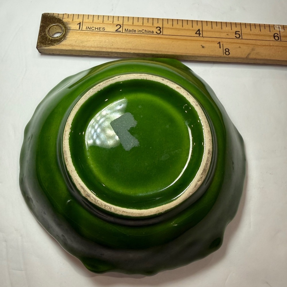 Green Ceramic Cabbage Leaf Small Bowl Majolica Style Trinket Dish 5" Vintage - Picture 2 of 6